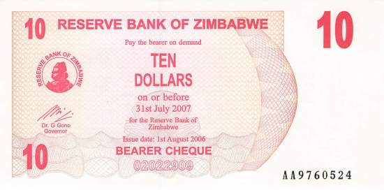 10 Dollars Zimbabwe p.39 2006